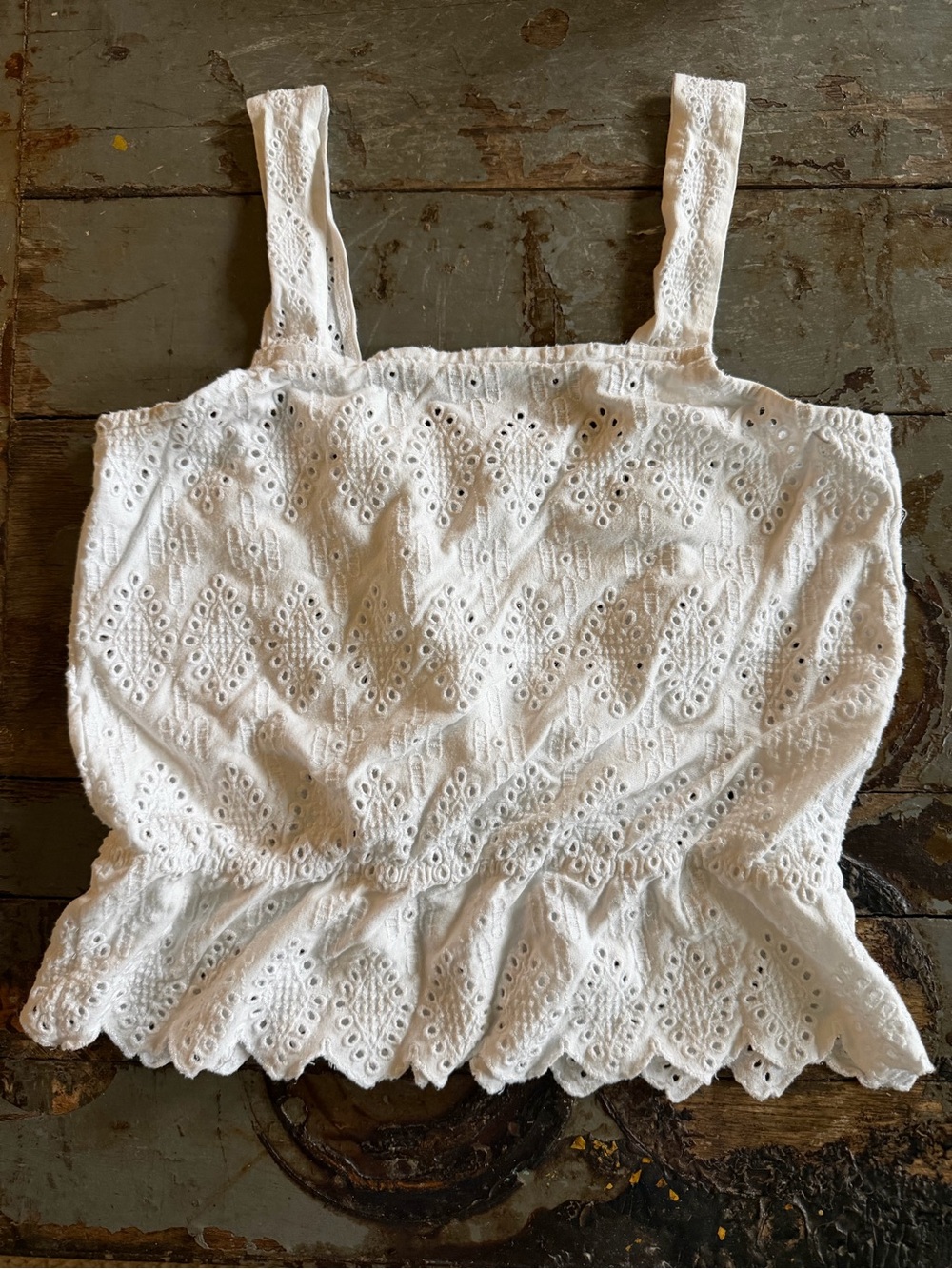 Pinkie Romantic White Eyelet Smocked Peplum Cottagecore Camisole